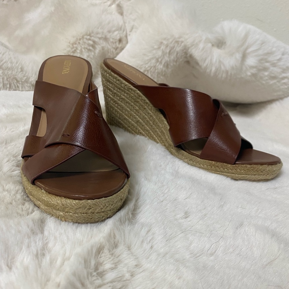 Merona Brown Leather Espadrille Wedges Women's Size 8